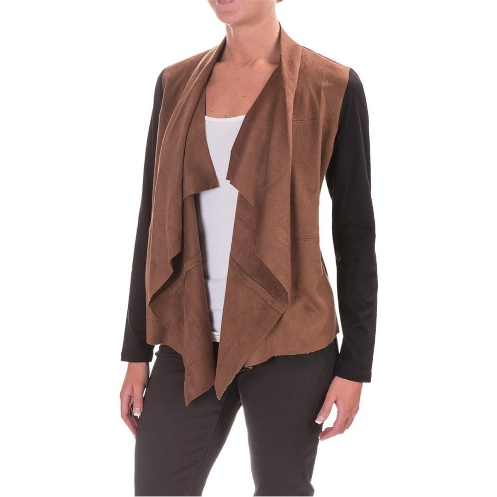 Foxcroft Nordstrom Small Brown, Black Faux-Suede Open Front Cardigan Jacket
